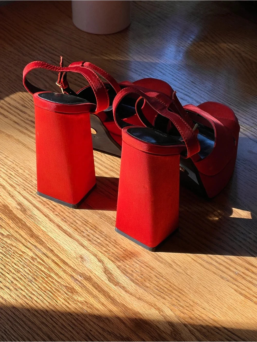 Zara Orange Satin Platform Sandal Heels